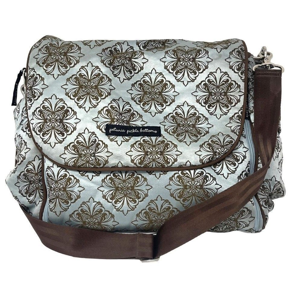 Petunia Pickle bottom embroidered Diaper bag larger BoxU Mint and brown